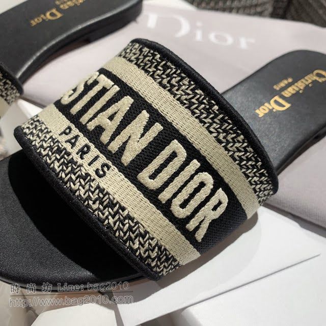 DIOR女鞋 迪奧2021專櫃新款磨砂新大底涼拖 Dior一字型刺繡拖鞋  naq1444